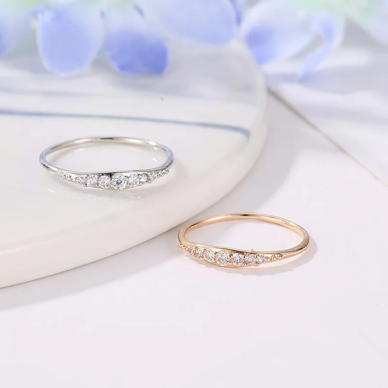 Simple Style Twinkling Full Shiny Zircon Elegant Silver Plated Golden Rings For Women 5 Sizes | Украшения и аксессуары