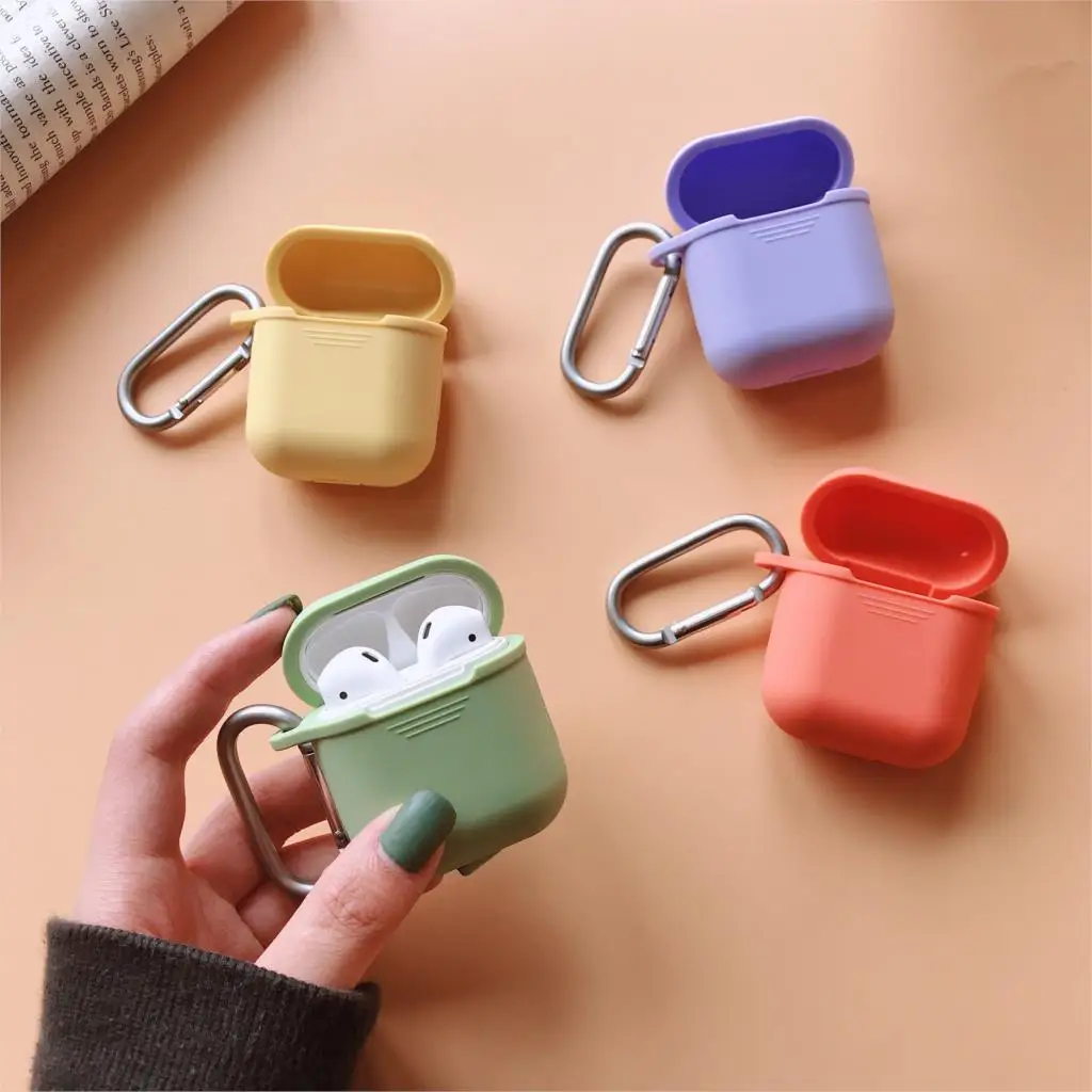 Мягкий силиконовый чехол для Airpods сумка с ремешком защиты от потери Apple 1/2