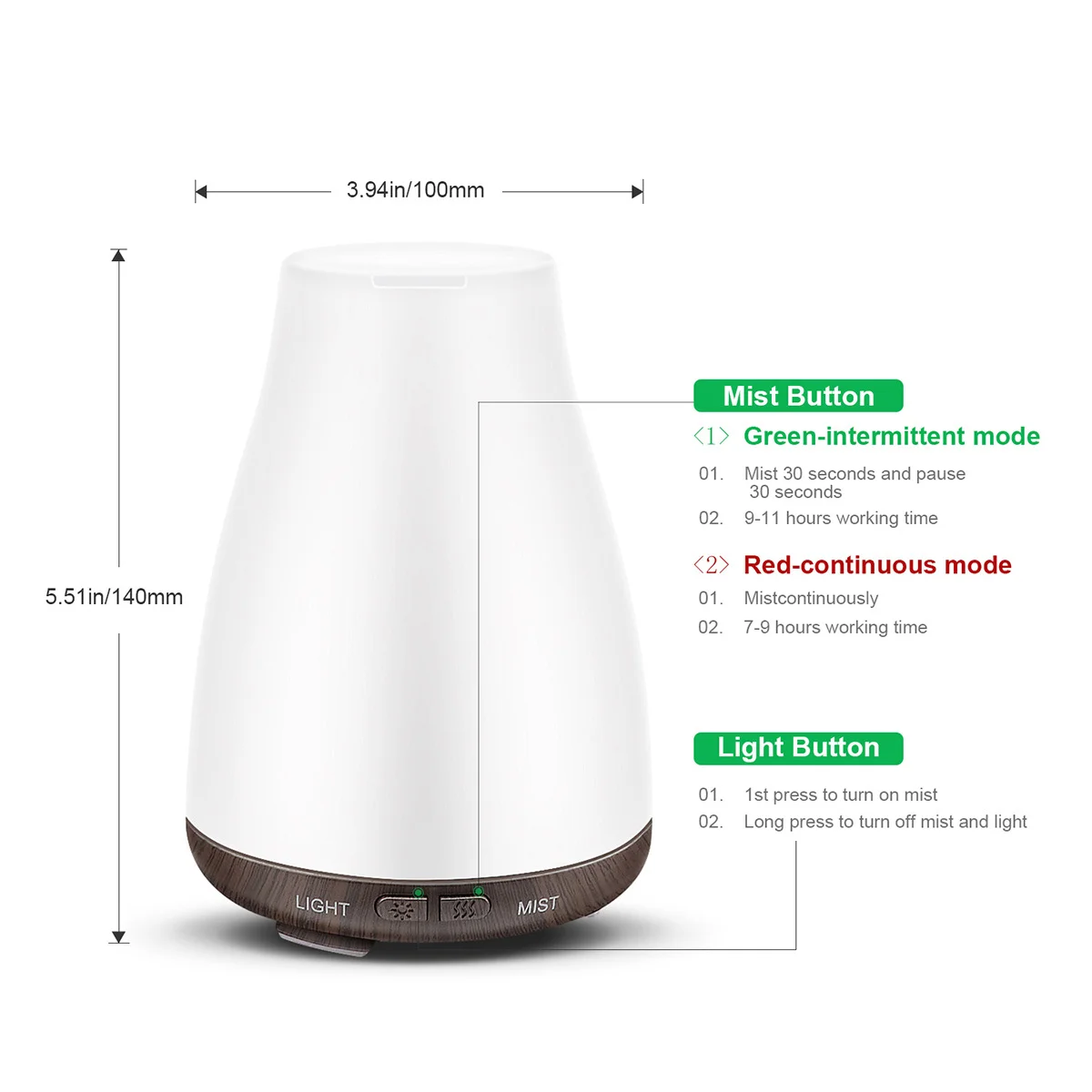 Aroma Essential Oil Diffuser Ultrasonic Air Humidifier with Wood Grain 7 Color Changing LED Lights for Office Home 100ML | Бытовая