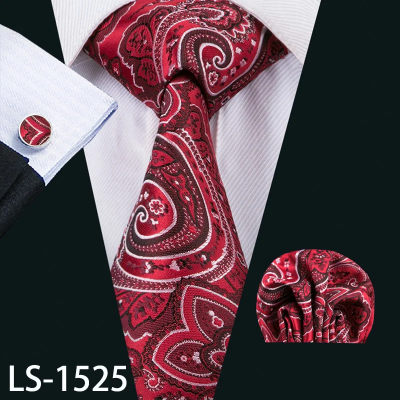 LS-1525 LS-704, мужской галстук, шелк, красный, в клетку, жаккардовый, тканый, свадебный галстук, Barry.Wang, Hanky, запонки, набор, галстук для мужчин, деловые, вечерние - Цвет: LS-1525