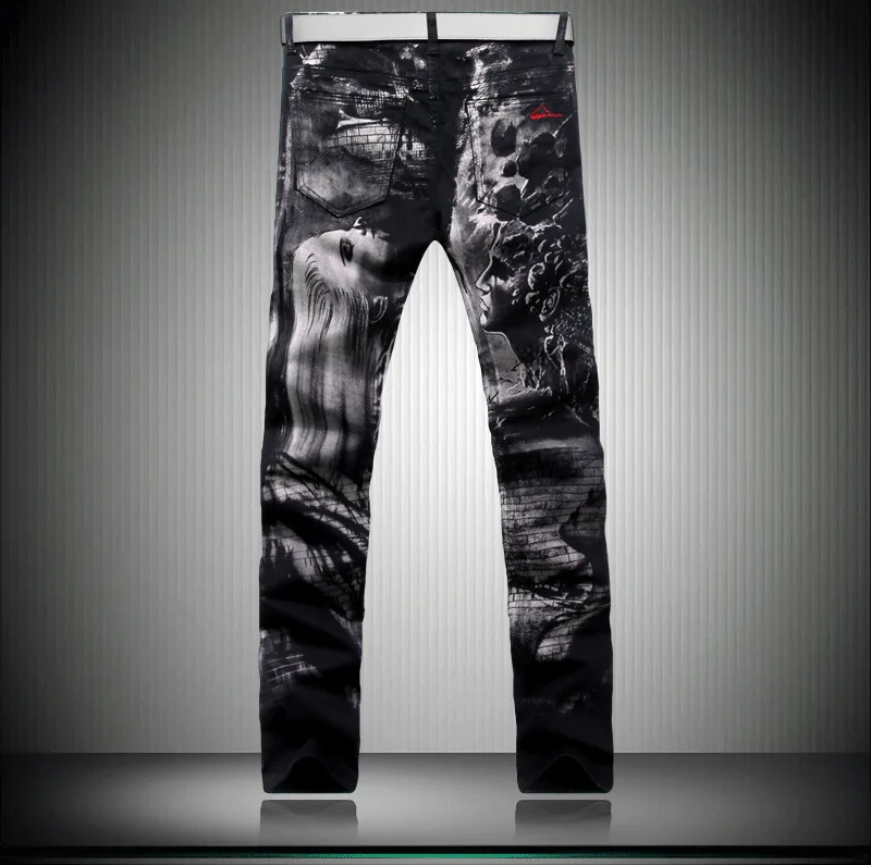 2015 arrival fashion men skinny pants cotton printed graffiti black slim fit pantalon hip hop jeans streetwear outdoor trousers | Мужская