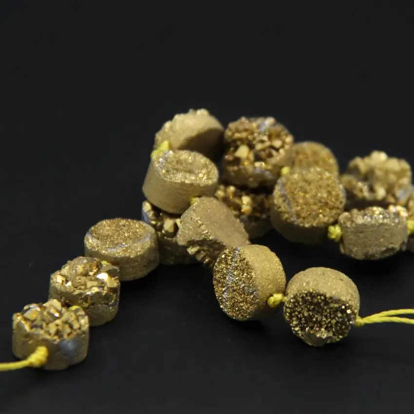 Круглые круглые шарики Geode Drusy из титанового золота 16 шт.|cabochon beads|round cabochonround flat beads