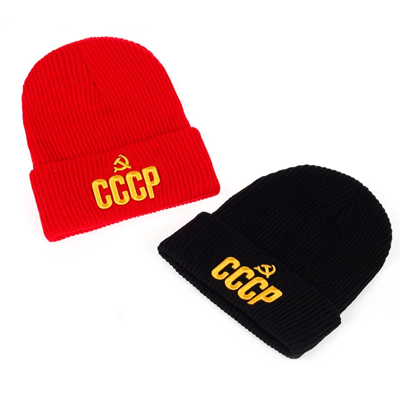 Теплая шапка VORON Красная унисекс в русском стиле для осени и зимы CCCP|winter warm hat|hats