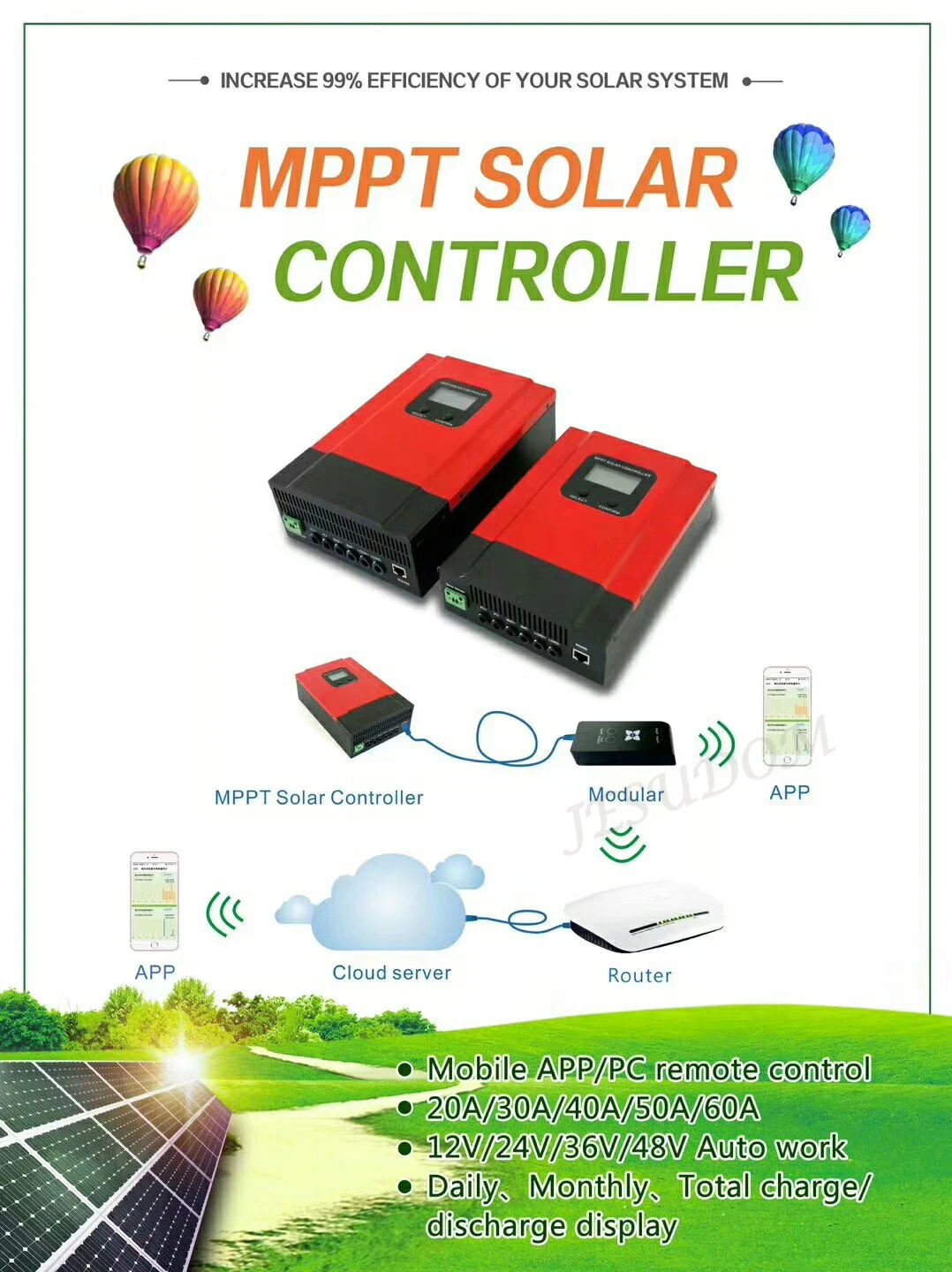 MPPT Контроллер заряда 12V24V36V48V Auto.50A Макс. pv вход напряжение 150 V с RS485 и батарея WiFi Зарядное устройство для солнечных панелей