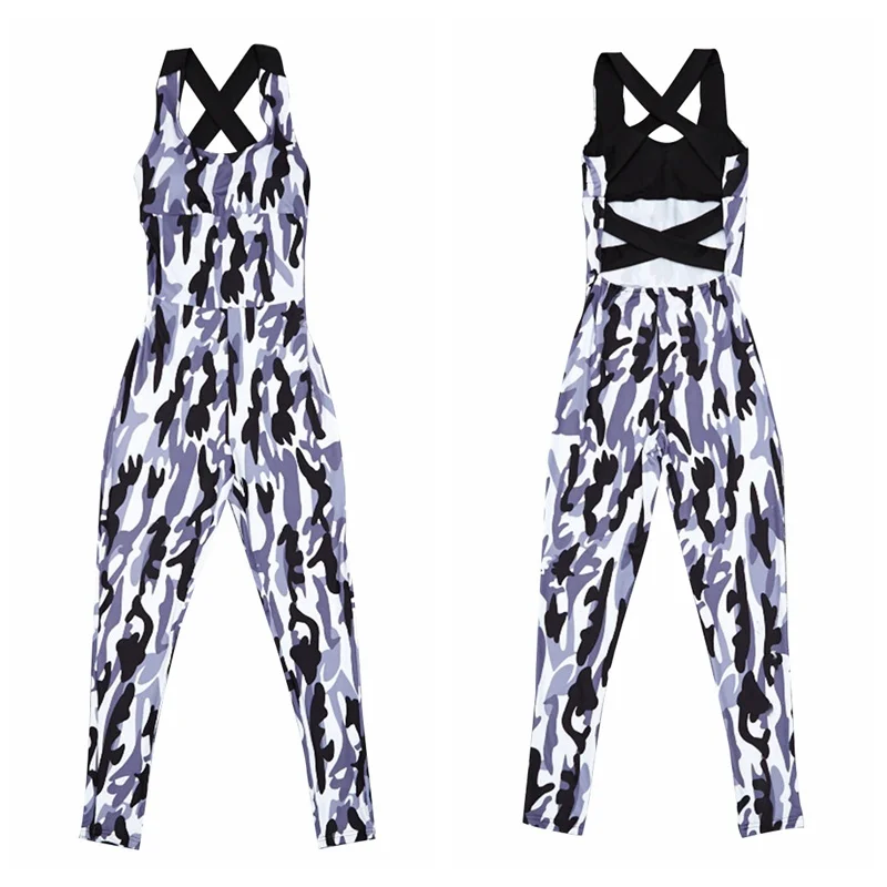 Camouflage Yoga Sports Jumpsuits Women Sexy Sleeveless Gym Clothes Female Sexy Running Slim Sport Suits Dance Set