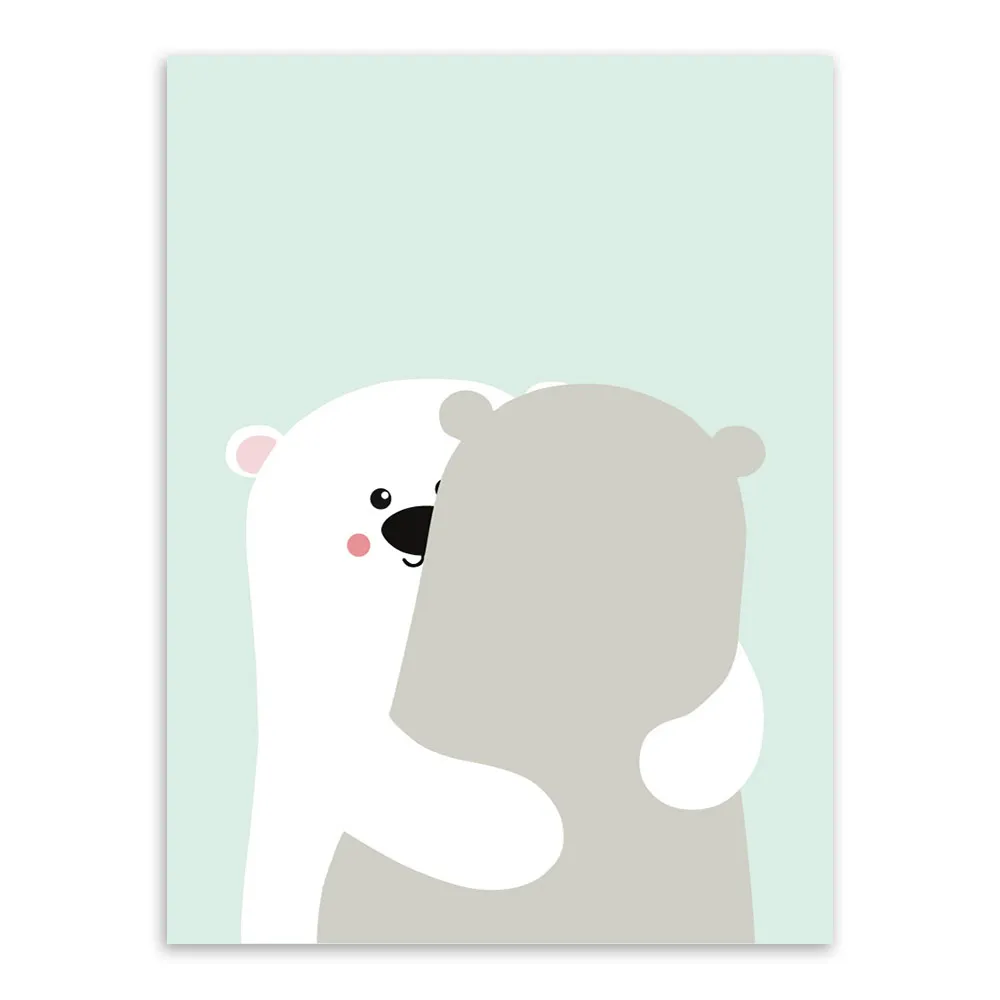 Kawaii Мультяшные Животные Олень Медведь Кролик плакаты принты скандинавские детские комнаты настенные художественные картины Домашний декор холст живопись