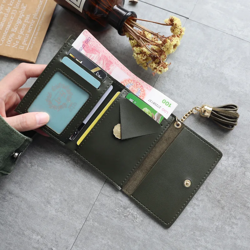 Модные женские короткие кошельки XZXBBAG с застежкой и кисточками женский кошелек