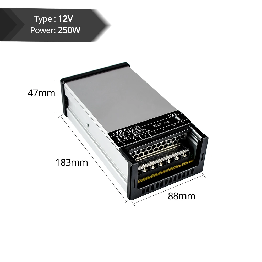 IP44 водонепроницаемый AC190 240V DC24V 12V источник питания 60W 100W 200W 250W 400W Светодиодный