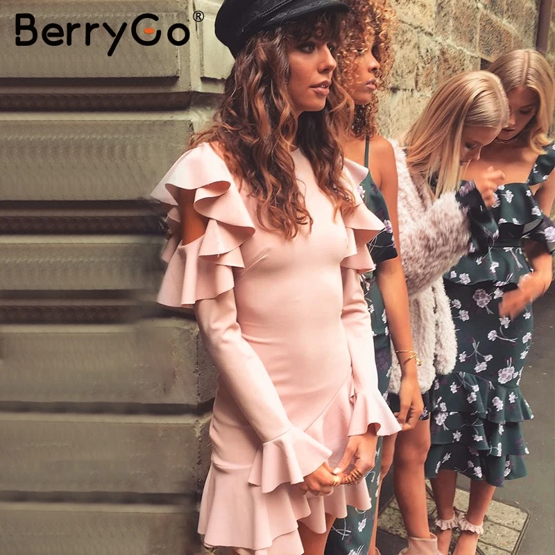 BerryGo сексуальное облегающее красное платье с оборками осень 2018 Повседневная