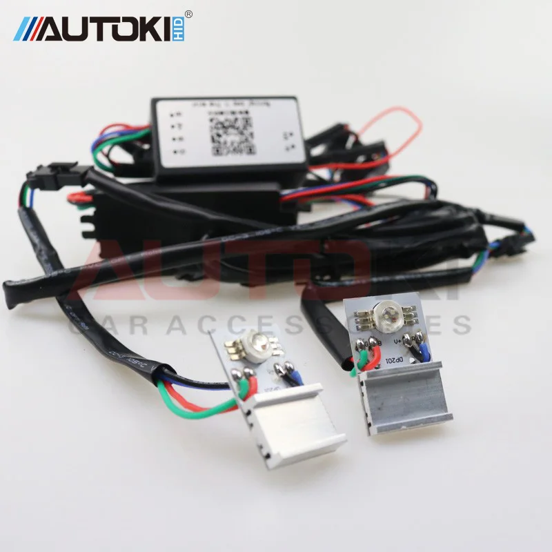 Autoki Высокое качество Универсальный Led Devil Eye Demon Eye RGBW изменение цвета с помощью приложения Celphone HID ксеноновый проектор Объектив