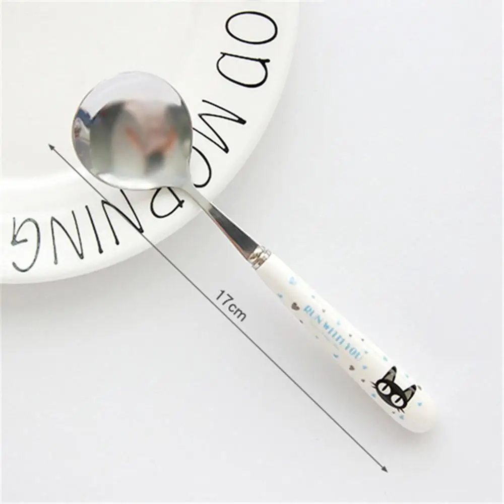 17cm Stainless Steel Spoon Fork Cartoon Animal Printing Fruit Fork Party Cake Salad Vegetable Forks Children Dinnerware Cutlery - Цвет: 17cm
