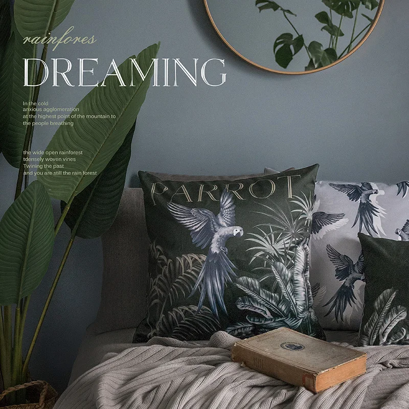 Плотная хлопковая льняная наволочка для подушки в стиле джунглей тропическая