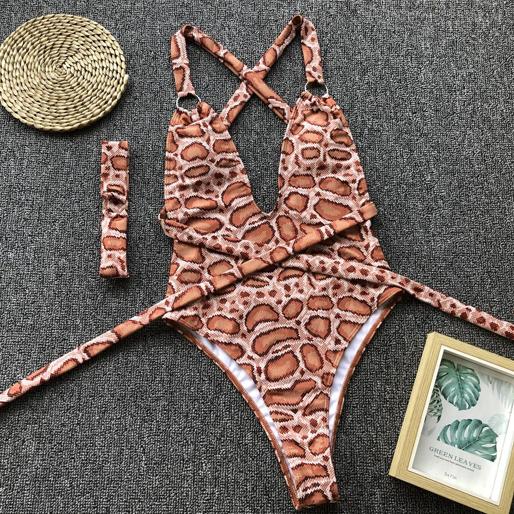 2019 Mujer Bathing Suit Brazilian Bikinis Leopard One-piece Swimsuit Female Push up Swimwear Sexy Bodysuit Bathers Monokini | Спорт и