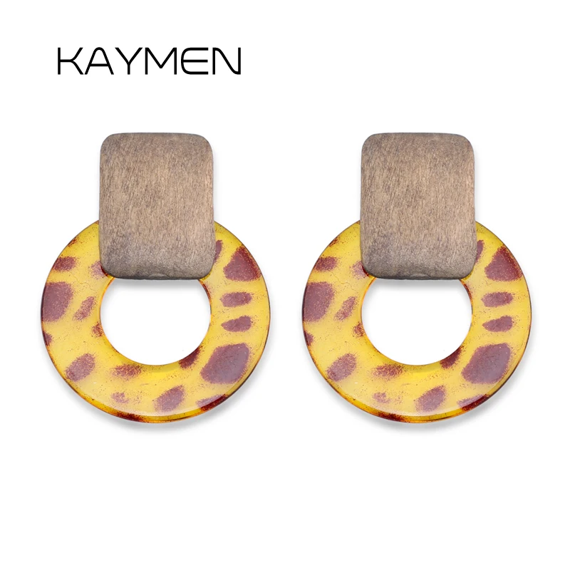 Kaymen новые модные акрила дерева милые серьги-гвоздики для девочек геометрическим