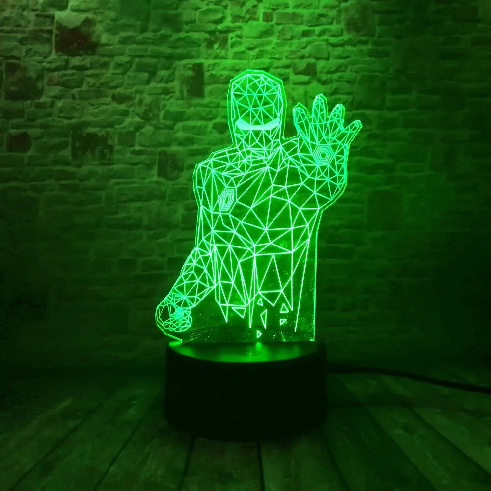 9 вариантов 3D светодиодный Железный человек Bulbing ночные светильники Иллюзия красочный градиент настольная лампа для спальни мальчиков Рождественский фестиваль подарки на день рождения