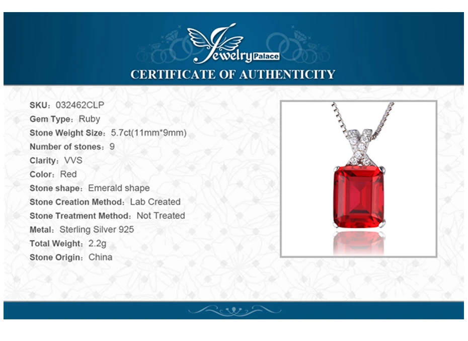 Jewelrypalace Изумрудный Cut 6ct создан красный рубин кулон Твердые стерлингового серебра