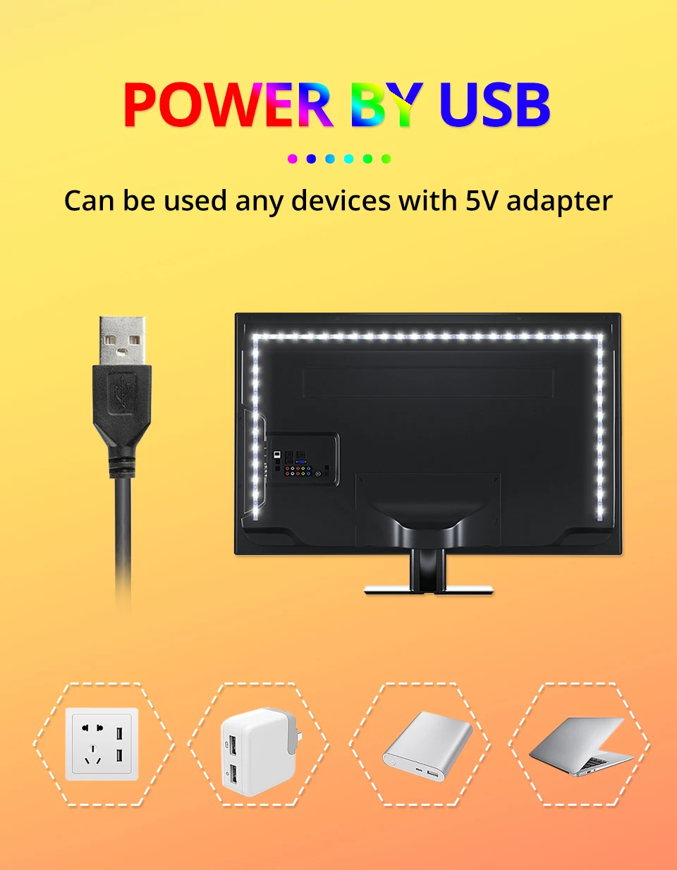 DC5V USB RGB Светодиодная лента Набор SMD 2835 музыкальный контроллер звуковой датчик светодиодный светильник гибкая лента светодиодный лента компьютерная ТВ ПОДСВЕТКА