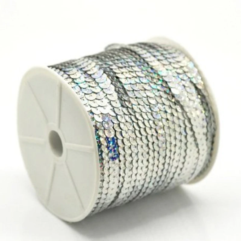 Серебристая лента с отделкой пайетками 6 мм Длина 5 метров AA7697 ribbon | Кружево -32630928263
