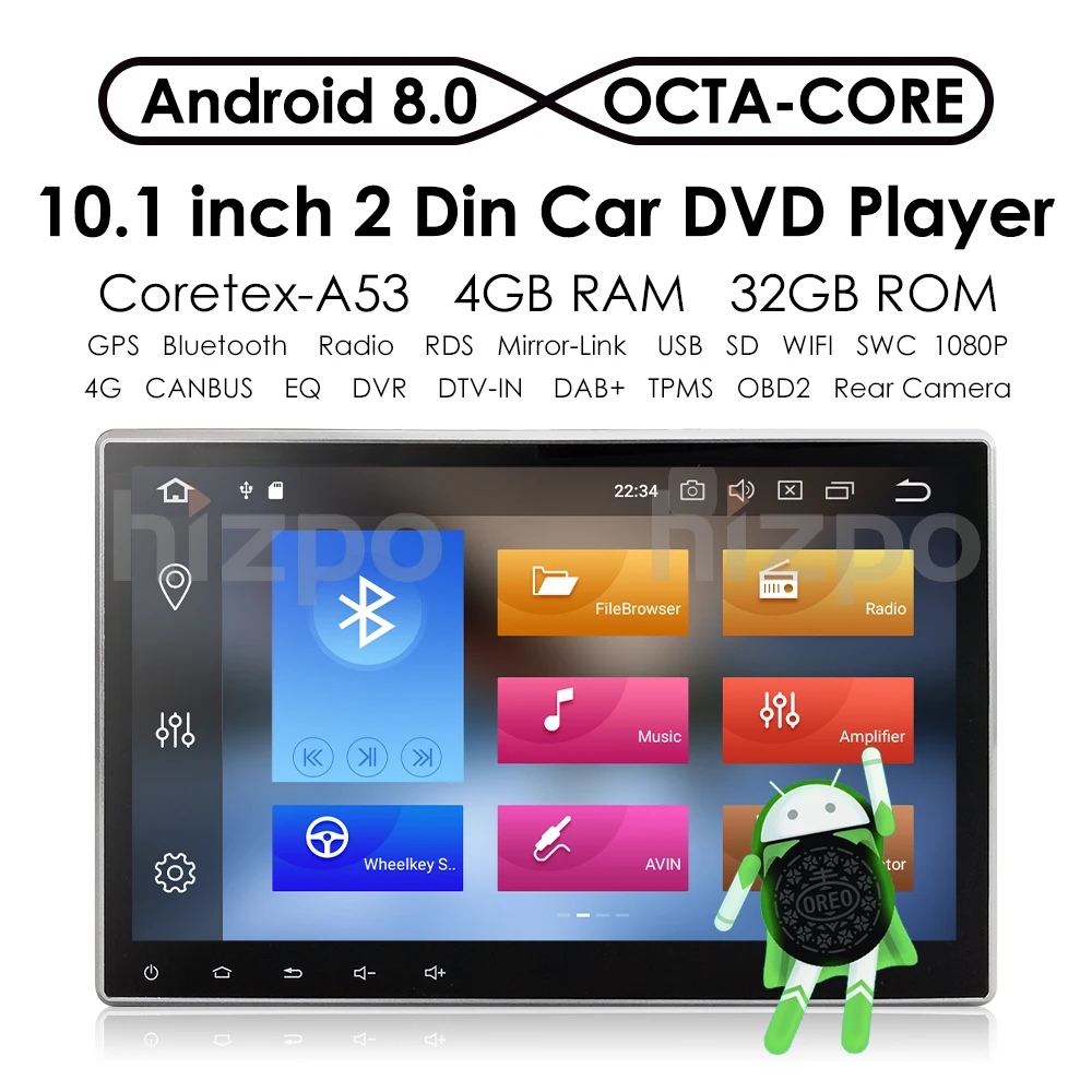 10," Восьмиядерный автомобильный dvd-плеер Универсальный радио gps 4G ram навигация Bluetooth USB сенсорный экран DAB+ HD tv TPMS OBD2 камера