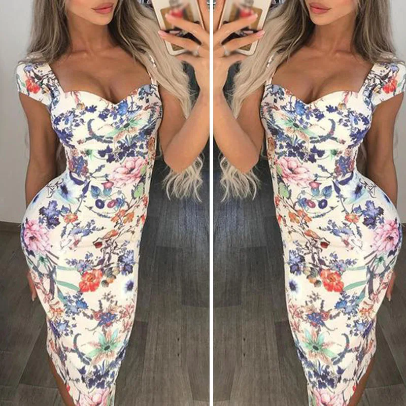 Женское богемное цветочное облегающее коктейльное платье для вечеринки Летний