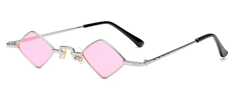 silver with pink Peekaboo ромбовидные солнцезащитные очки, мужские винтажные прозрачные цветные золотые металлические оправы, маленькие солнцезащитные очки для женщин, украшения, красные, синие, желтые - Цвет линз: silver with pink