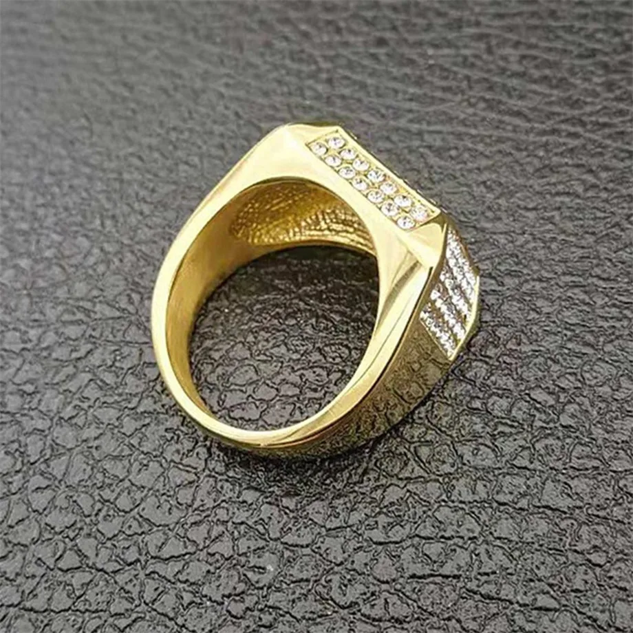 Хип хип микро проложить Стразы Iced Out Bling квадратное кольцо золотого цвета