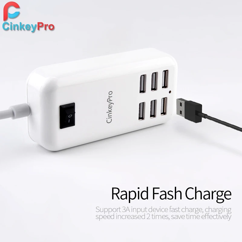 CinkeyPro 6 Порты USB Зарядное устройство с светодиодный светильник 5 V/3A быстро стол