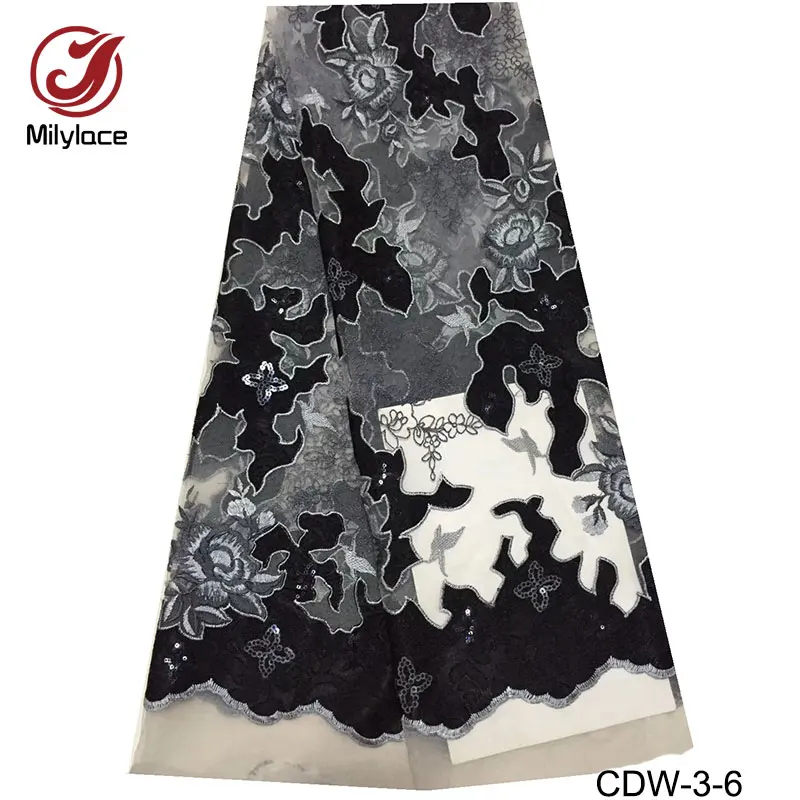 

High quality african lace fabric with charming sequins nigerian tulle lace fabric wholesale african lace fabric for dress CDW-3
