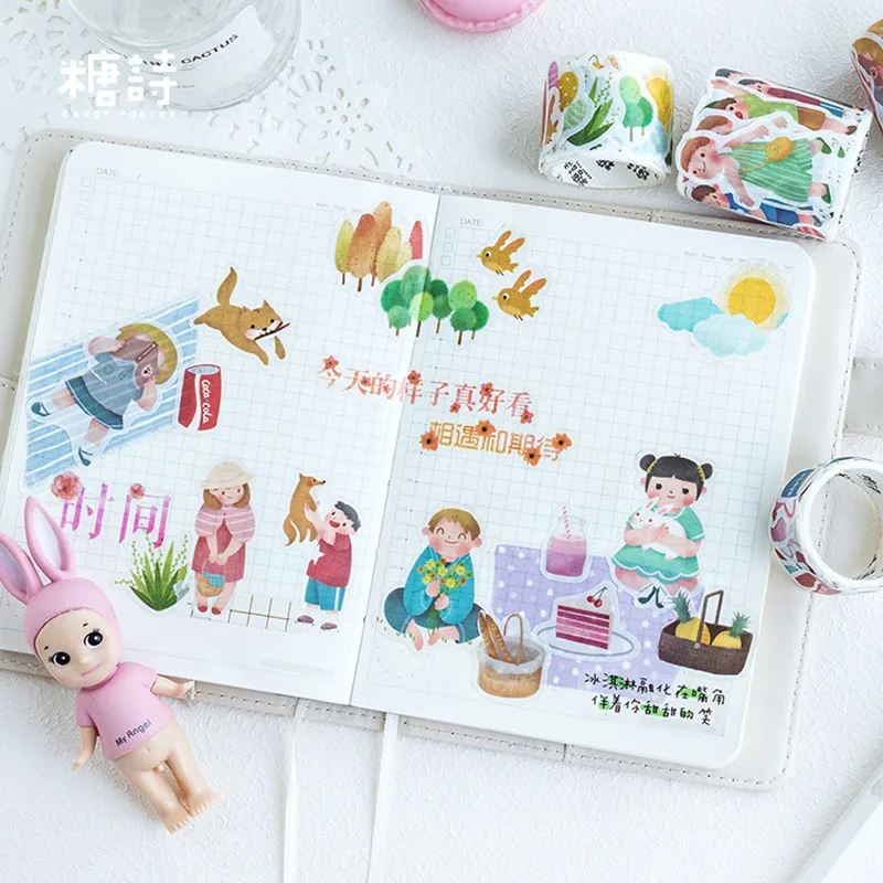 50-80 шт/рулон мультфильм коллаж любовь васи ленты DIY японская бумага декоративные