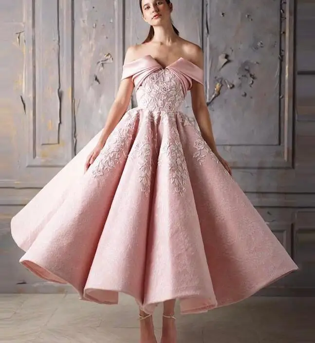 Розовый Новое длинное платье для выпускного вечера, Vestido de festa c оголенными плечами, кружевное бальное платье с аппликацией, вечерняя одежда, Дубай, арабское вечернее платье - Цвет: Розовый