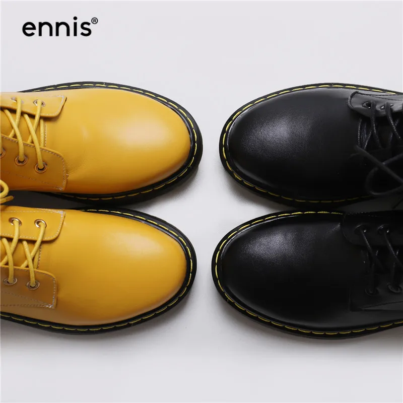 ENNIS/; Ботинки martin; сезон осень-зима; женские ботильоны на шнуровке; ботинки из натуральной кожи на платформе; желтые туфли на плоской подошве с круглым носком; A9105