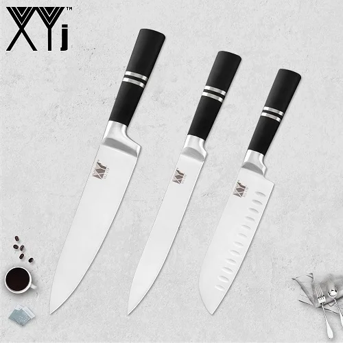 E.3 Pcs Set XYj японский кухонный нож из нержавеющей стали, нож для очистки фруктов, утилита Santoku, нож для нарезки хлеба, ножи для шеф-повара, держатель, точилка, бар - Цвет: E.3 Pcs Set