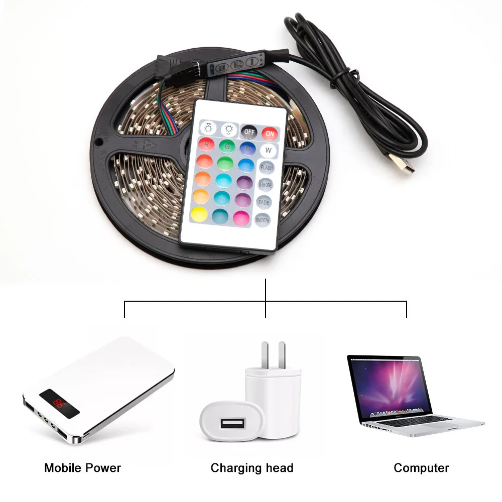 Светодиодная лента с питанием от USB 5 в постоянного тока RGB 2835 SMD 1 м 2 3 4 ТВ