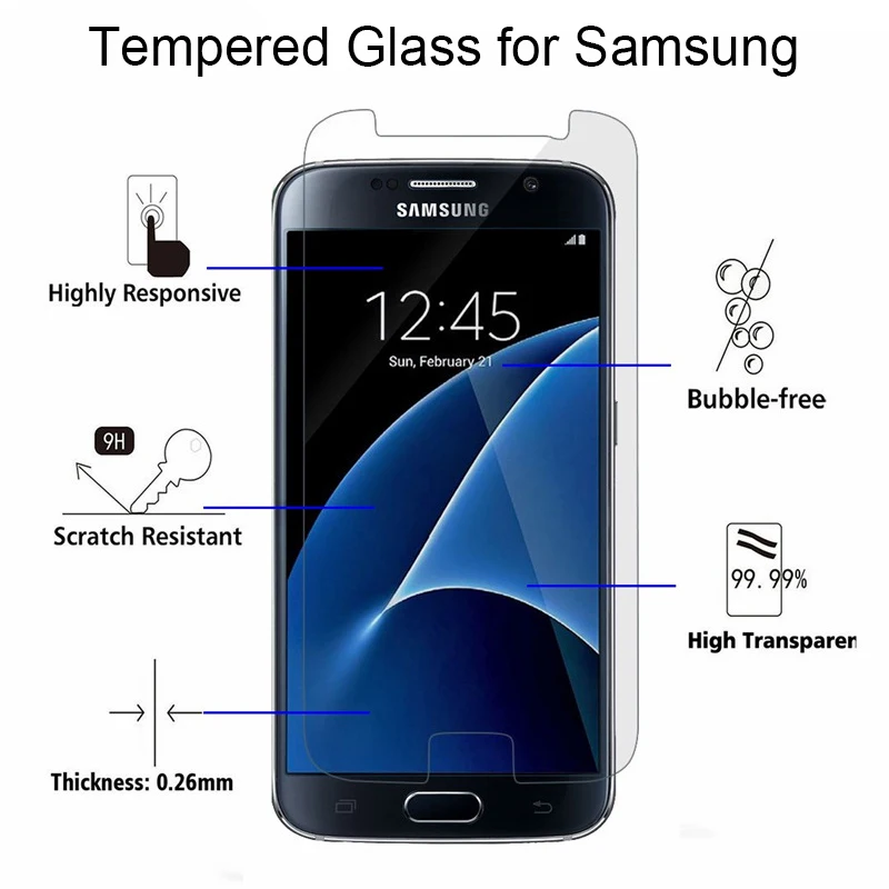 HD прозрачное закаленное стекло для Samsung Galaxy S6 Чехол телефона Защитное переднего