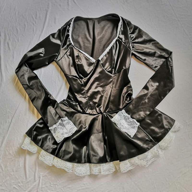 Большие размеры, женское нижнее белье, ПВХ, 3 XXXL, женское нижнее белье, Униформа, Черная горничная, костюм Лолиты, платье