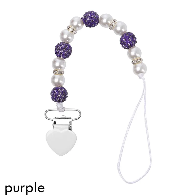 Style 1- purple Держатель для соски с бусинами и кристаллами, Детская Соска с зажимом, цепочка для сосков, ремень, металлическая Соска с зажимом, соска с цепочкой - Цвет: Style 1- purple
