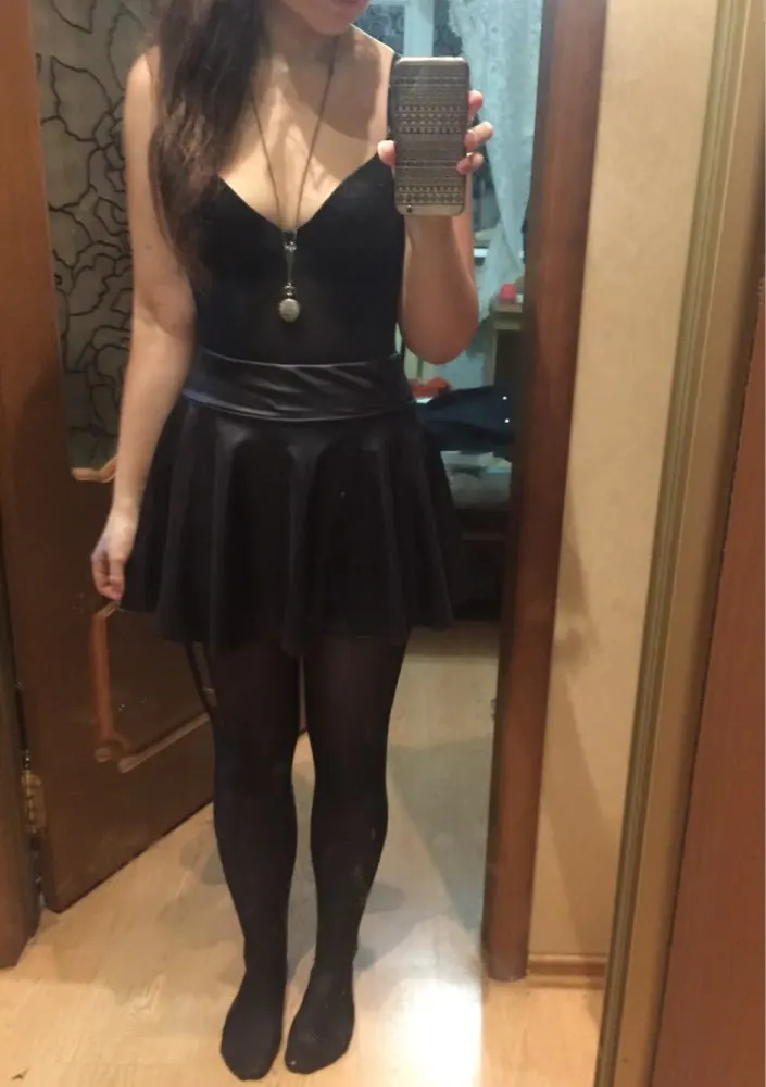 Женская летняя мини юбка с завышенной талией из искусственной кожи|solid color skirt|flared