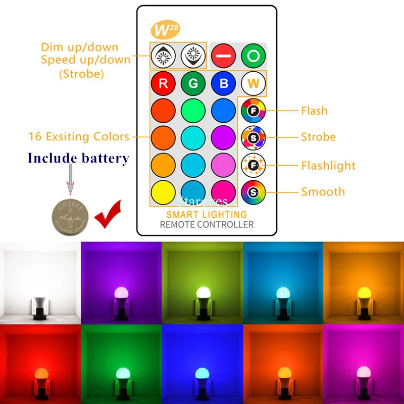 1 шт. E27 светодиодный 16 цветов с регулируемой яркостью RGBW меняющийся RGB+ Белый Волшебный светильник Настольная лампа AC85-265V светодиодный светильник 3 Вт 5 Вт 10 Вт+ пульт дистанционного управления