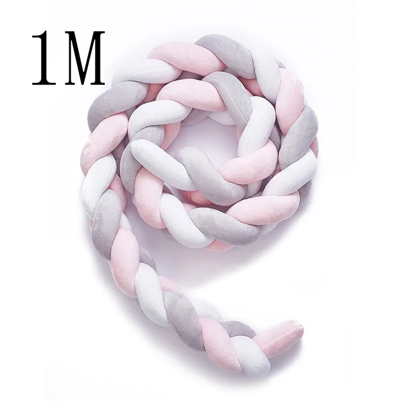 1M Gray White Pink 1 шт., 1 м/2 м/3 м, детский бампер ручной работы с узлом для кровати новорожденного, длинная плетеная Подушка, детская кровать, бампер с узлом, детская кроватка, декор для детской комнаты - Цвет: 1M Gray White Pink