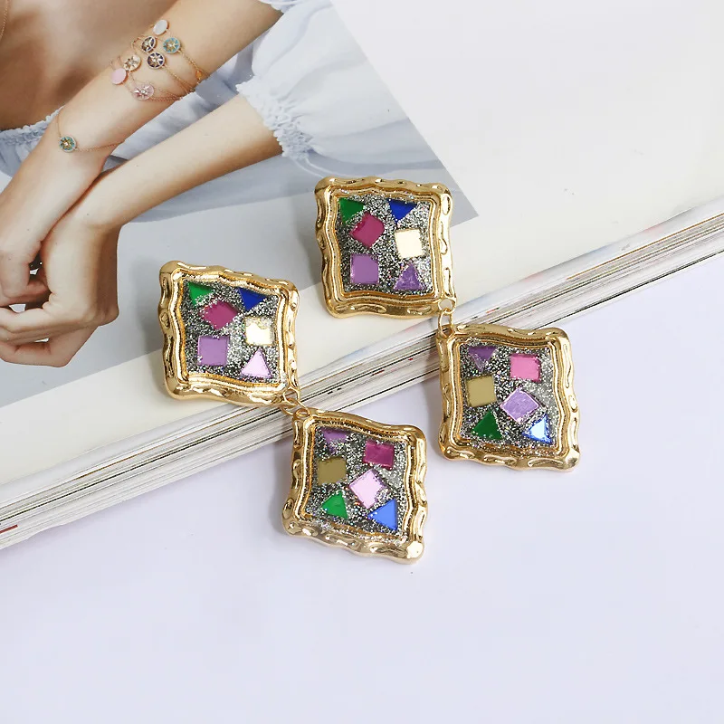 Find Me Новые Модные Винтажные геометрические длинные висячие серьги с блестками