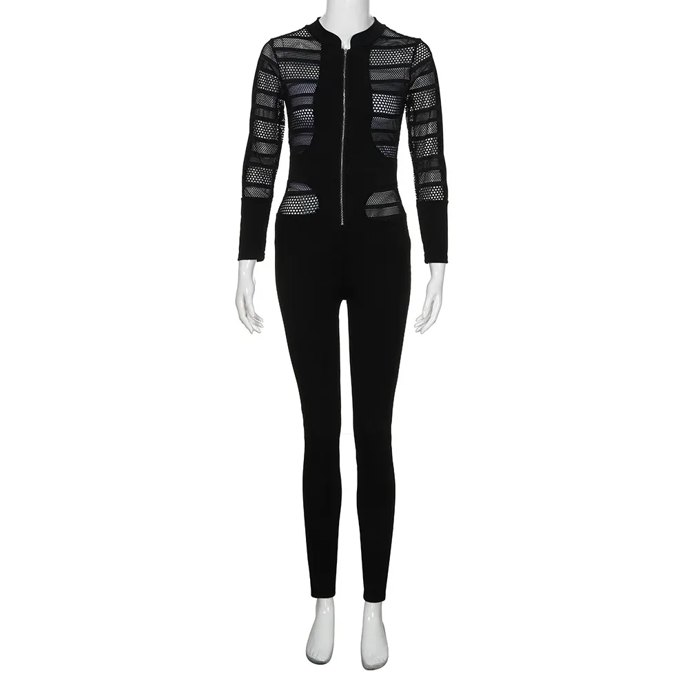 Новый Модный женский сетчатый комбинезон с v образным вырезом и длинными