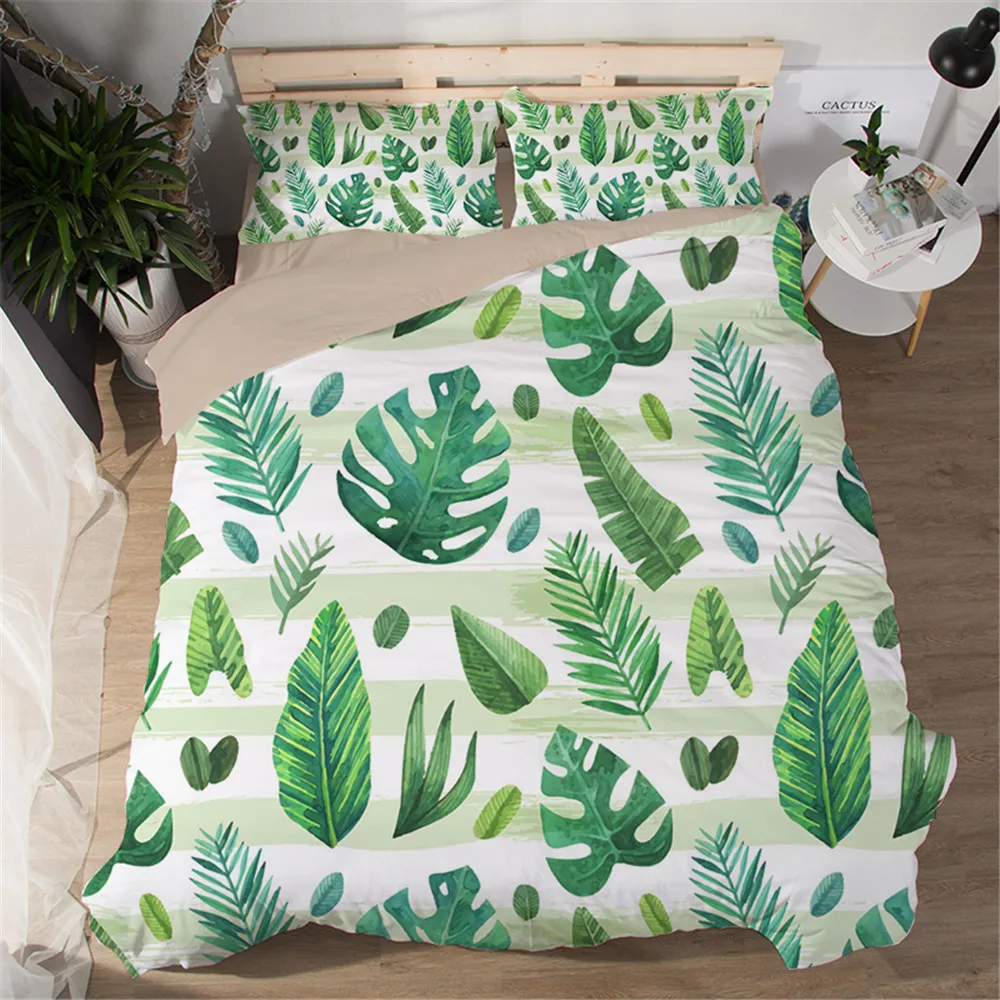 Offerte Vendita Calda Grigio 3d Set Di Biancheria Da Letto 4/3 Pz Verde Foglia Di Stampa Copripiumino Federa Lenzuolo Singolo Completa Regina Re Taglie Biancheria Da Letto