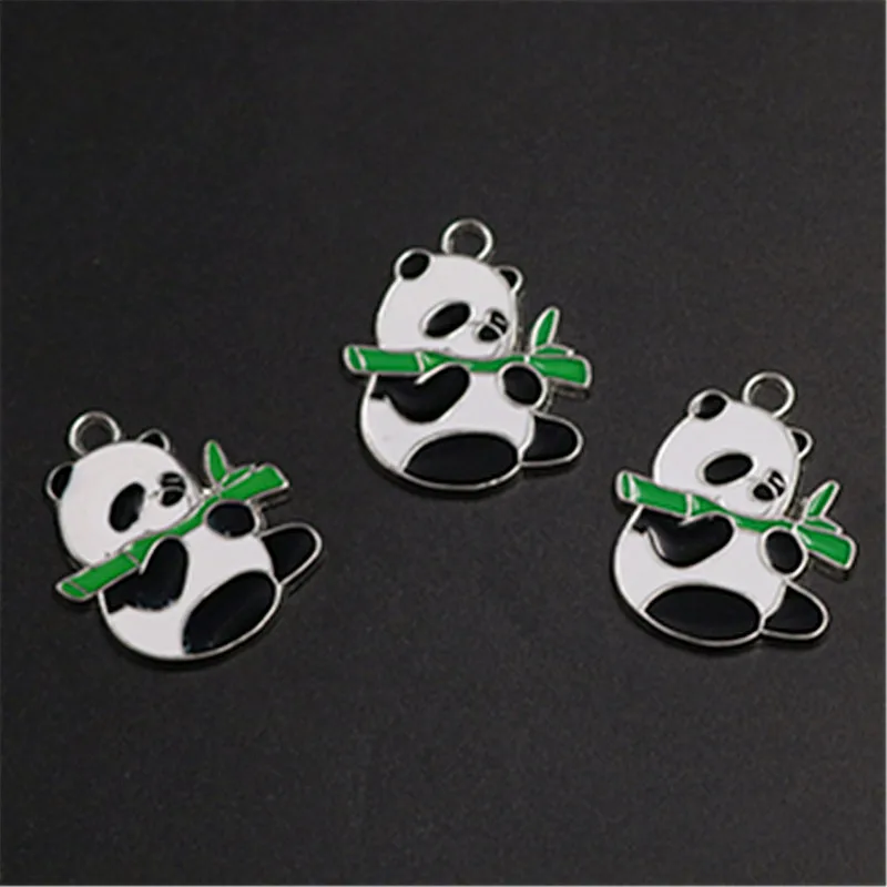 WKOUD 4pcs Silver Plated Handmade Drops Of Oil Giant Panda Panpan Glamour Necklace Bracelet DIY Metal Jewelry Alloy Pendants