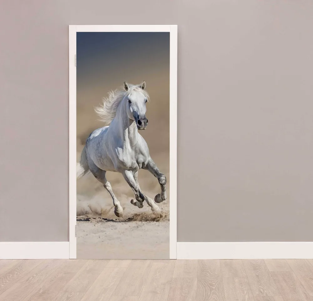 3D дверная наклейка Белая лошадь гаскающая настенная сделай сам крышка двери
