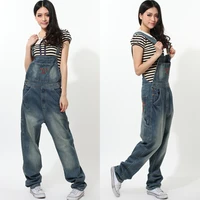free shipping 2022 fashion loose plus size jumpsuits and rompers for tall women casual denim bib pants spaghetti strap trousers