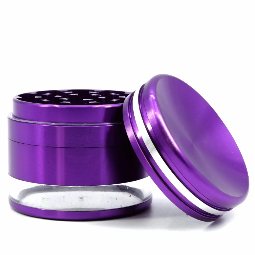 4 слоя из алюминиевого сплава травы табака smoke grinder 2 5 дюйма Диаметр прозрачное дно
