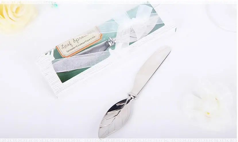 50Pcs Customized Wedding Gift For Guests Souvenir Stainless-Steel Leaf-Handle Spreader Butter Knife Chinese Wedding Party Favors
