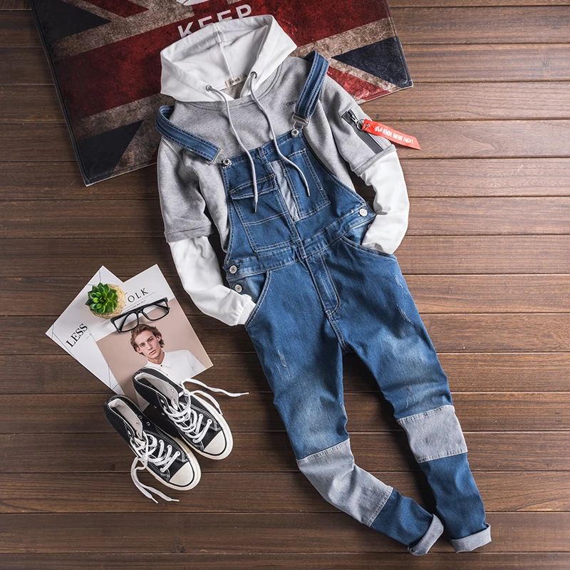 Mens Vintage Jeans Jumpsuit One Piece Work Bib Denim Overalls Male Hip Hop Suspender Pants Japan Fashion Men Cargo Strap Jeans
