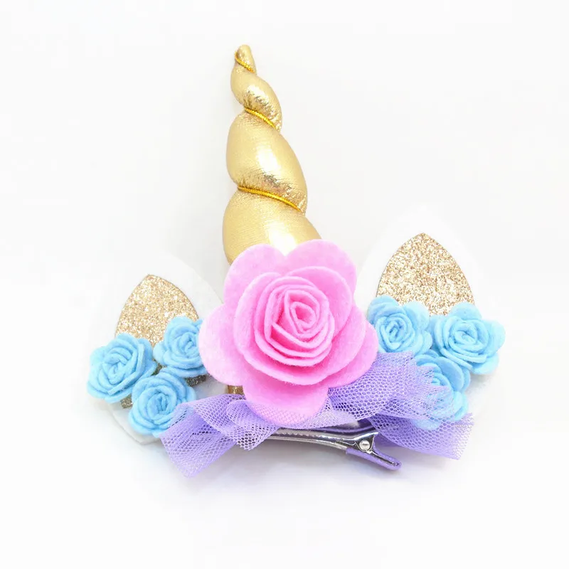 Повязка на голову с золотыми единорогами и ушками пони мягкая многоцветная