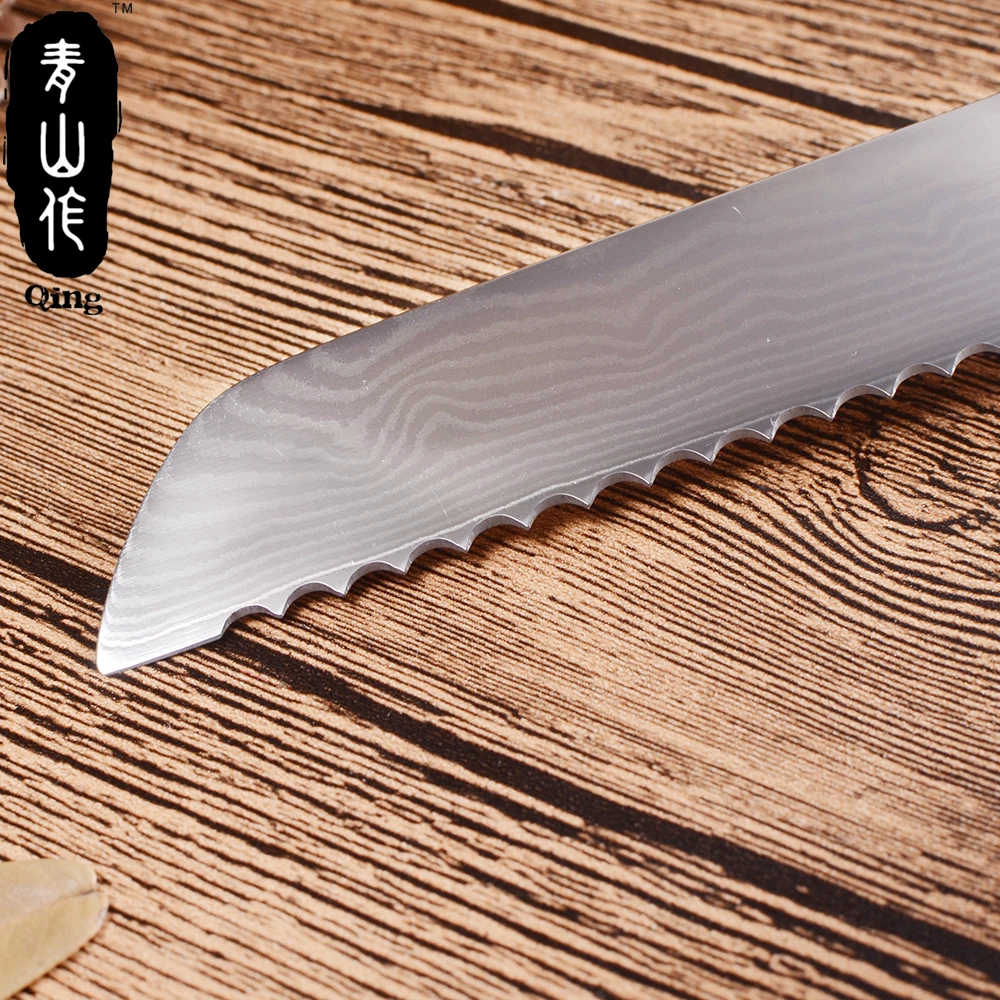 QING Дамасские кухонные ножи для хлеба 8 &quotнож зубчатый дизайн резак цветная